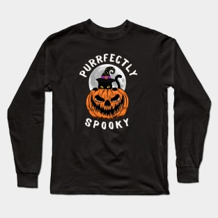 Spooky Cat Funny Halloween Cat and Pumpkin Long Sleeve T-Shirt